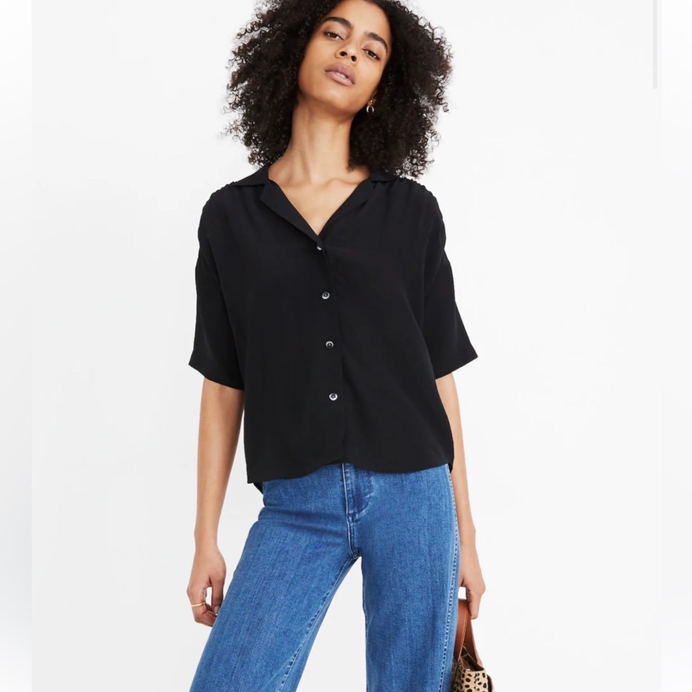 Madewell silk camp shirt in black